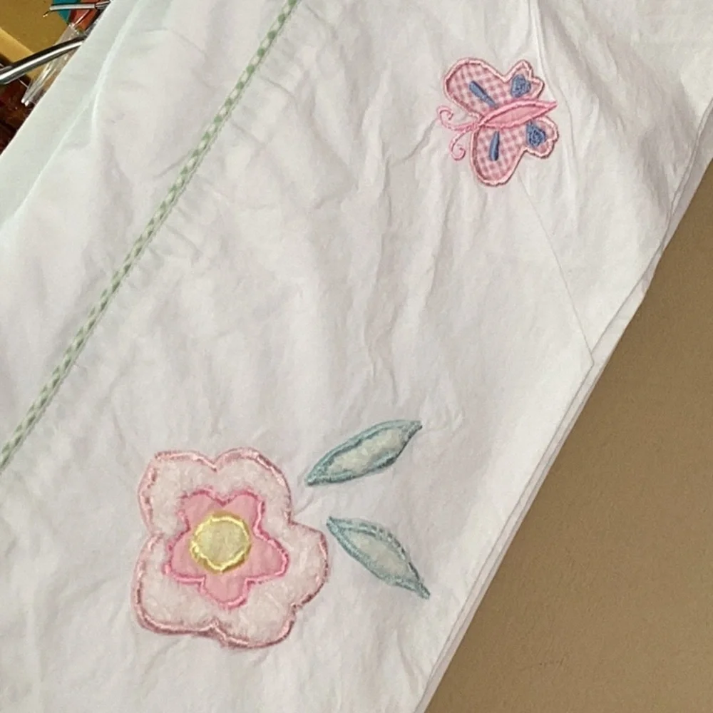 Deadstock FLAT SHEET Butterfly Appliqué Flowers 100% Cotton 66” X  96”